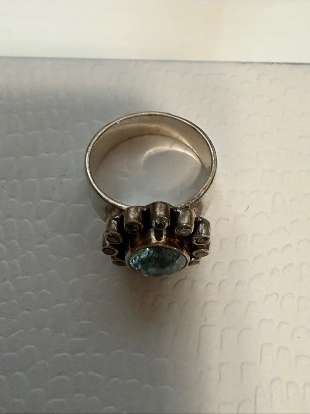 Vintage Sterling silver KumKum ring with blue topaz